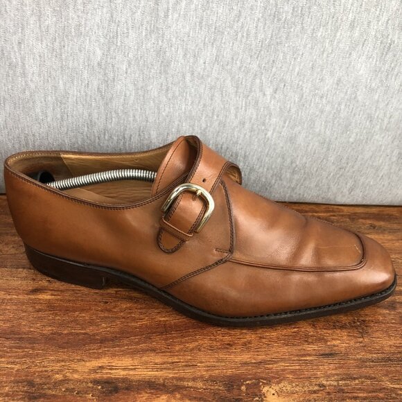 Brooks Brothers Mens Size 12 Brown Slip On‎ Dress Shoes Monk Strap Gold Buckle - Picture 7 of 10